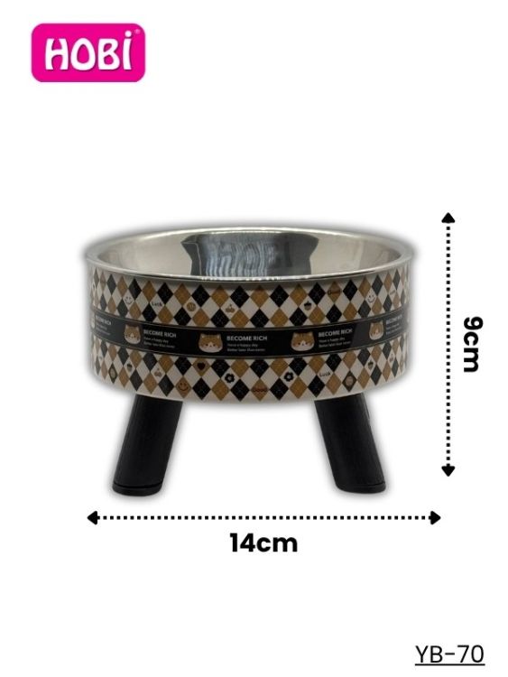 Hobi YB-70 Desenli Plastik Ayaklı Paslanmaz Çelik Mama Kabı 14 cm