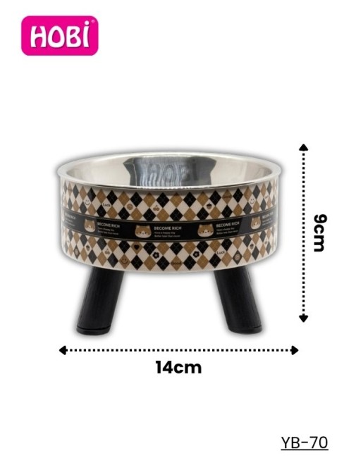Hobi - Hobi YB-70 Desenli Plastik Ayaklı Paslanmaz Çelik Mama Kabı 14 cm