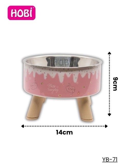 Hobi - Hobi YB-71 Kedi Desenli Plastik Ayaklı Paslanmaz Çelik Mama Kabı 14 cm