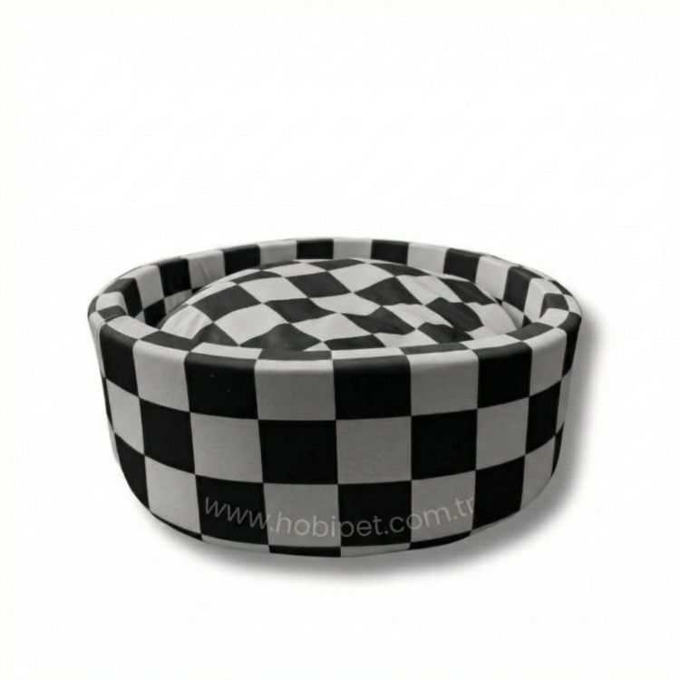 Hobi Yumuşak Süngerli Taraftar Kedi Yatağı - Beyaz Siyah (45 cm)