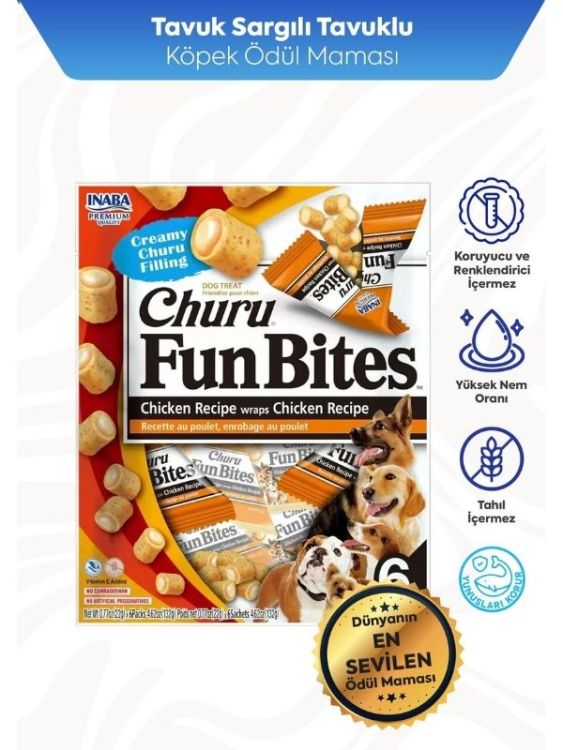 İnaba Tavuk Sargılı Churu Fun Bites Sticks Köpek Ödül Maması 22 gr x 6 Adet