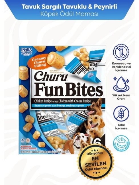 İnaba - İnaba Tavuk Sargılı ve Peynirli Churu Fun Bites Sticks Köpek Ödülü 22 gr x 6 Adet
