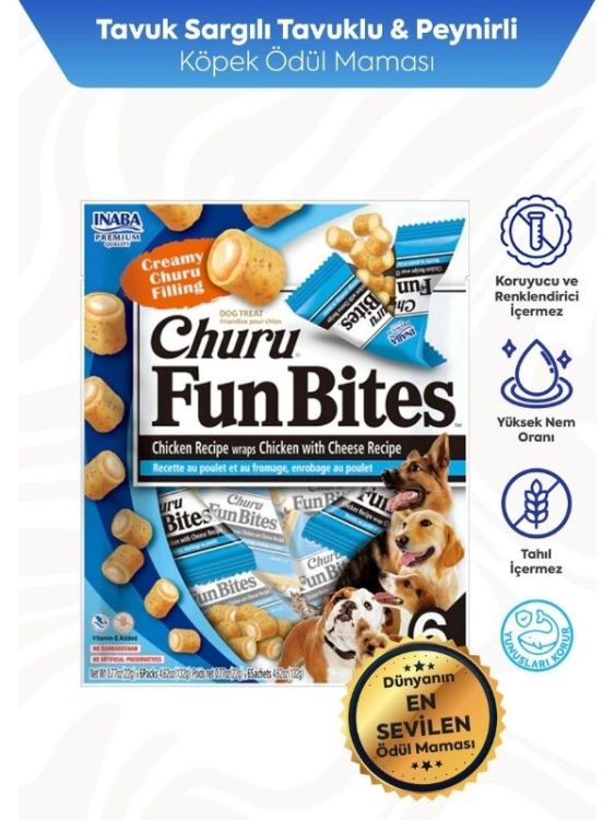 İnaba Tavuk Sargılı ve Peynirli Churu Fun Bites Sticks Köpek Ödülü 22 gr x 6 Adet