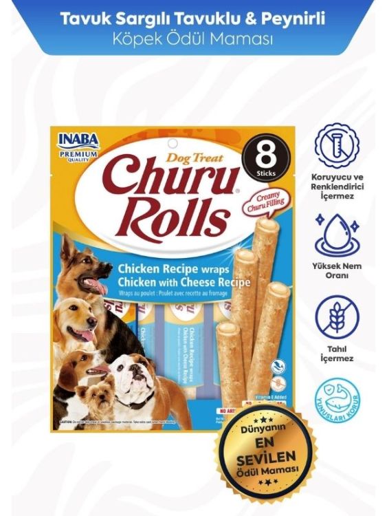 İnaba Tavuk Sargılı ve Peynirli Churu Rolls Köpek Ödül Maması 12 gr x 8 Adet