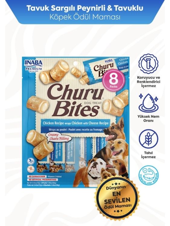 İnaba Tavuklu ve Peynirli Churu Bites Köpek Ödül Maması 12 gr x 8 Adet