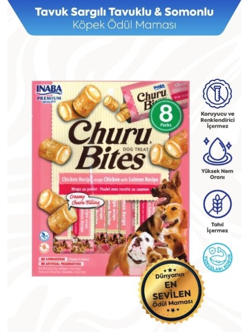 İnaba - İnaba Tavuklu ve Somonlu Churu Bites Köpek Ödül Maması 12 gr x 8 Adet