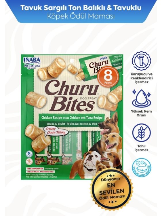 İnaba Tavuklu ve Ton Balıklı Churu Bites Köpek Ödül Maması 12 gr x 8 Adet