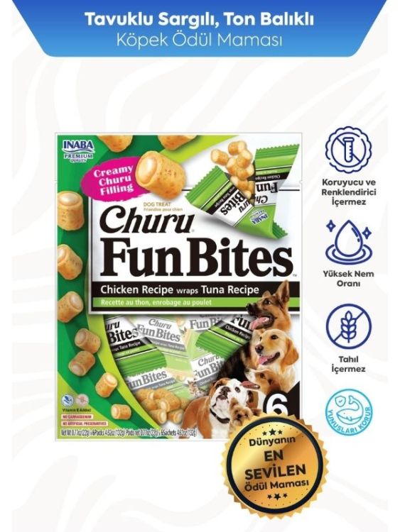 İnaba Ton Balığı Sargılı Churu Fun Bites Sticks Köpek Ödül Maması 12 gr x 6 Adet