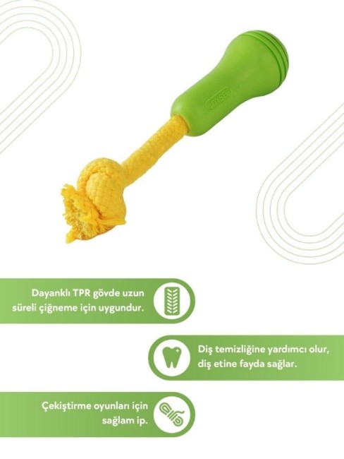 Joyser JYS-7145 Ropper Mic İpli Kauçuk Yavru Köpek Oyuncağı 20x5 Cm Sarı-Yeşil - Thumbnail