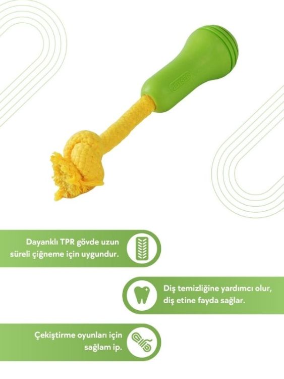 Joyser JYS-7145 Ropper Mic İpli Kauçuk Yavru Köpek Oyuncağı Sarı-Yeşil