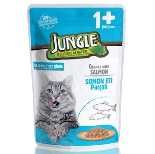 Jungle - Jungle Somonlu Yetişkin Kedi Pouch 100 Gr X 24 Adet