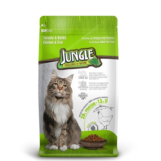 Jungle - Jungle Tavuklu Balıklı Yetişkin Kedi Maması 1.5 Kg X 4 Adet