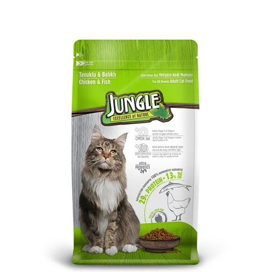 Jungle - Jungle Tavuklu Balıklı Yetişkin Kedi Maması 500 Gr X 8 Adet