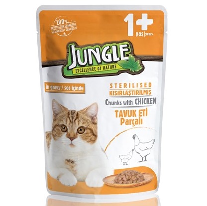 Jungle - Jungle Tavuklu Kısırlaştırılmış Kedi Pouch 100 Gr X 24 Adet