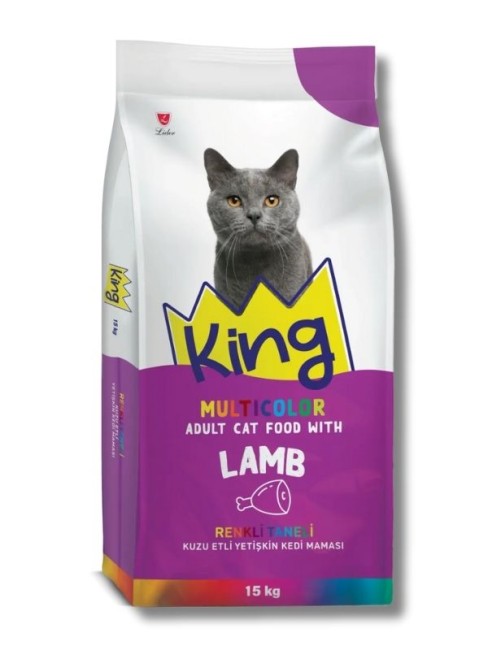King - King Multicolor Renkli Taneli Kuzu Etli Yetişkin Kedi Maması 15 kg