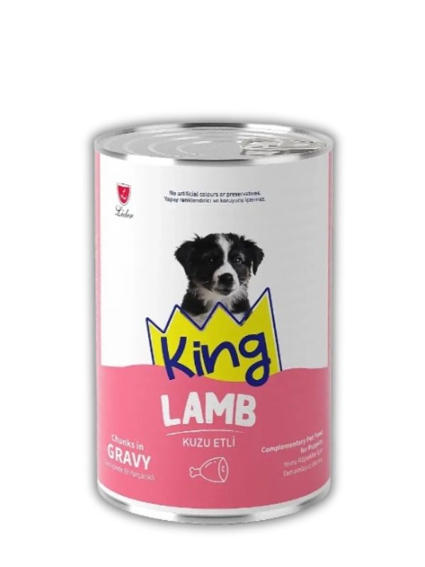 King Puppy Sos İçerisinde Et Parçacıklı Kuzu Etli Yavru Köpek Konservesi 400 gr (12 Adet)