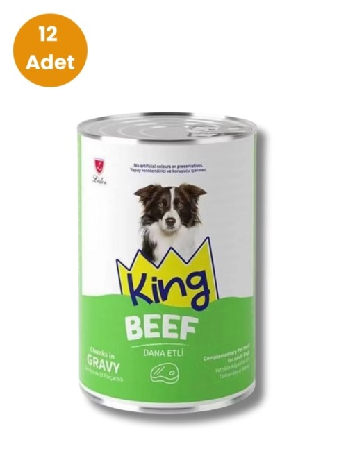 King - King Sos İçerisinde Et Parçacıklı Dana Etli Köpek Konservesi 400 gr (12 Adet)