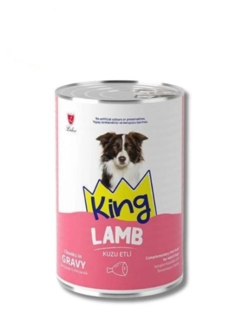 King - King Sos İçerisinde Et Parçacıklı Kuzu Etli Köpek Konservesi 400 gr