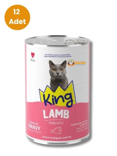 King - King Sos İçerisinde Et Parçacıklı Kuzu Etli Yetişkin Kedi Konservesi 400 gr (12 Adet)