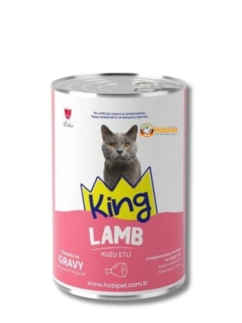 King - King Sos İçerisinde Et Parçacıklı Kuzu Etli Yetişkin Kedi Konservesi 400 gr