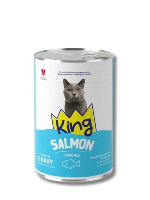 King - King Sos İçerisinde Et Parçacıklı Somonlu Kedi Konservesi 400 gr