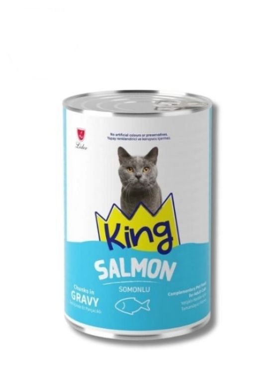 King Sos İçerisinde Et Parçacıklı Somonlu Kedi Konservesi 400 gr