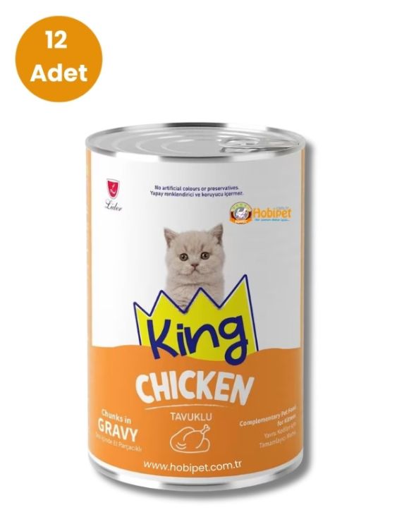 King Sos İçerisinde Et Parçacıklı Tavuklu Yavru Kedi Konservesi 400 gr (12 Adet)