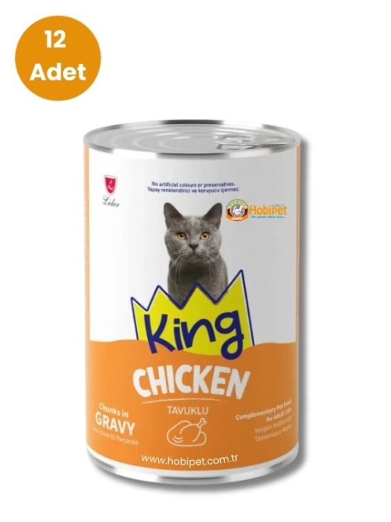King Sos İçerisinde Et Parçacıklı Tavuklu Yetişkin Kedi Yaş Maması 400 gr (12 Adet)