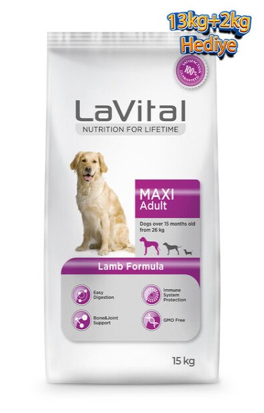 Lavital - Lavital Büyük Irk Kuzulu Yetişkin Köpek Maması 13 Kg + 2 Kg Bonus