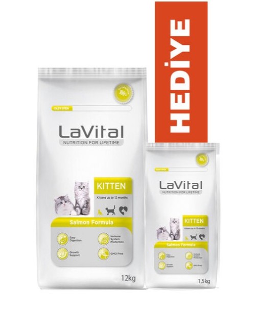 Lavital - Lavital Kitten Somonlu Yavru Kedi Maması 12 Kg + 1.5 Kg Hediyeli