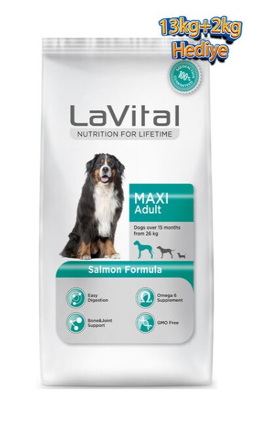Lavital - Lavital Maxi Adult Somonlu Yetişkin Köpek Maması 13 Kg + 2 Kg Bonus