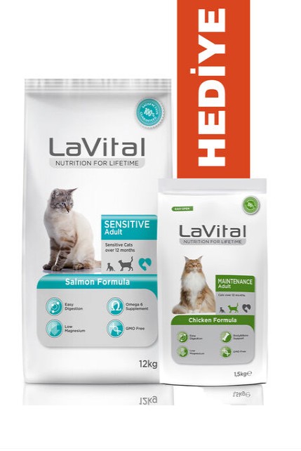 Lavital - Lavital Sensitive Somonlu Yetişkin Kedi Maması 12 Kg + 1.5 Kg Hediyeli
