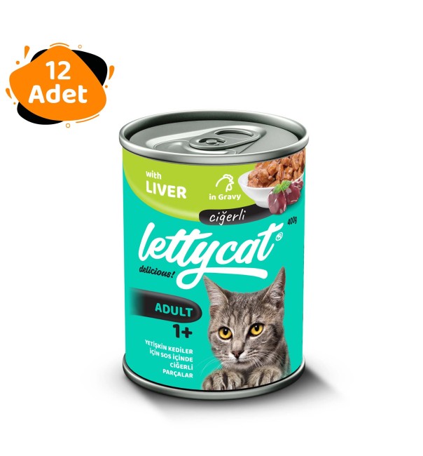 Lettycat - Lettycat Ciğerli Yetişkin Kedi Konservesi 400gr x 12 Adet