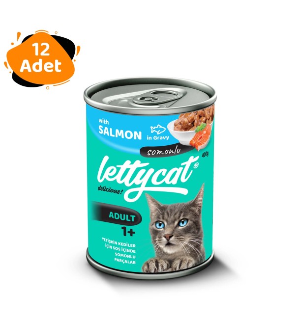 Lettycat - Lettycat Somonlu Yetişkin Kedi Konservesi 400gr x 12 Adet