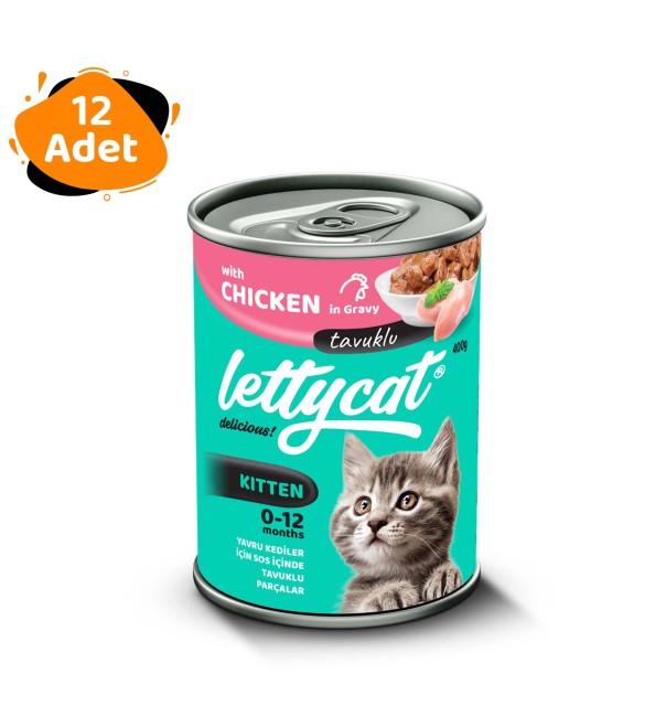 Lettycat - Lettycat Tavuklu Yavru Kedi Konservesi 400gr x 12 Adet