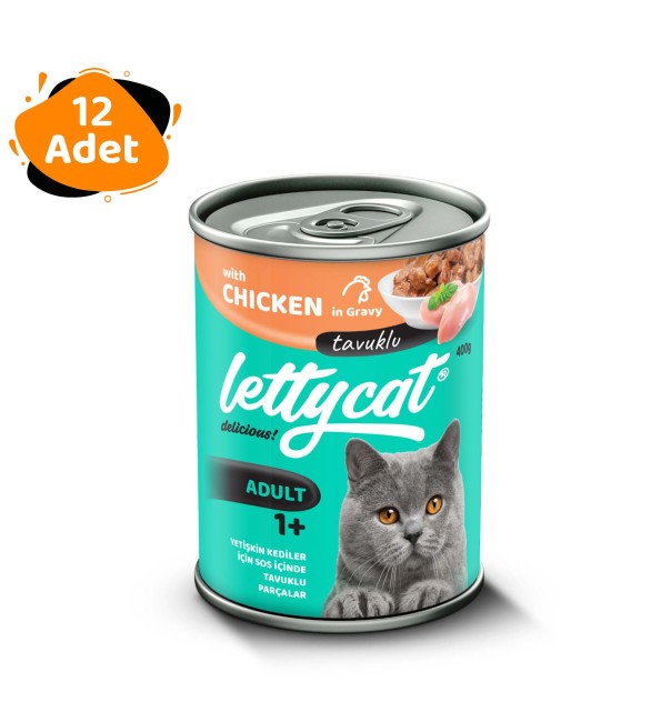 Lettycat - Lettycat Tavuklu Yetişkin Kedi Konservesi 400gr x 12 Adet
