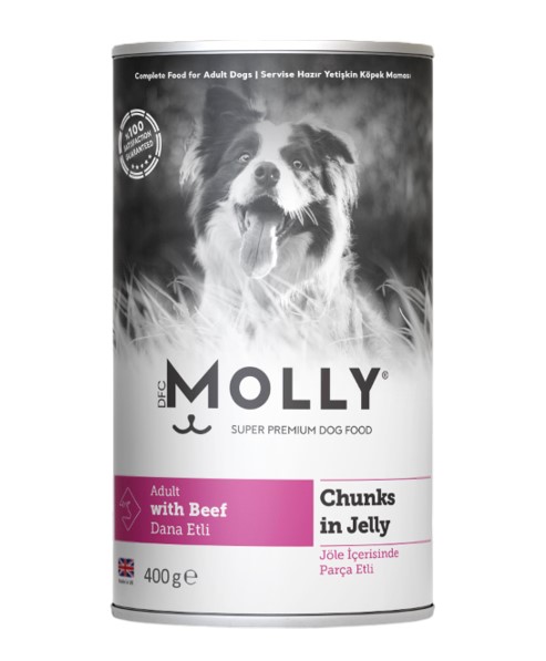Molly - Molly Biftekli Jöleli Yetişkin Köpek Konservesi 400 Gr X 12 Adet
