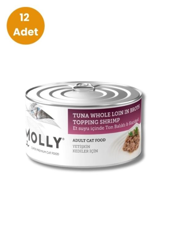 Molly Et Suyu İçinde Ton Balıklı ve Karidesli Yetişkin Kedi Konservesi 85 gr x 12 Adet