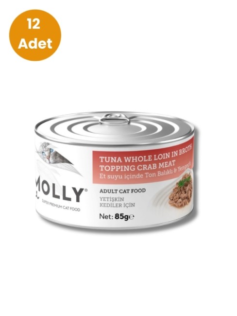 Molly - Molly Et Suyu İçinde Ton Balıklı ve Yengeçli Yetişkin Kedi Konservesi 85 gr x 12 Adet