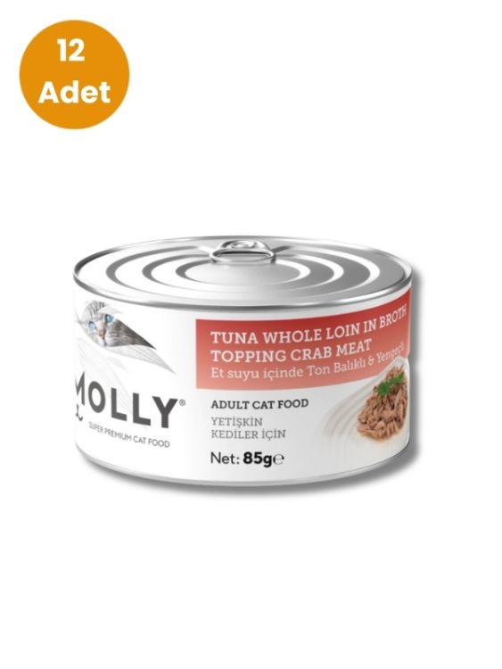 Molly Et Suyu İçinde Ton Balıklı ve Yengeçli Yetişkin Kedi Konservesi 85 gr x 12 Adet