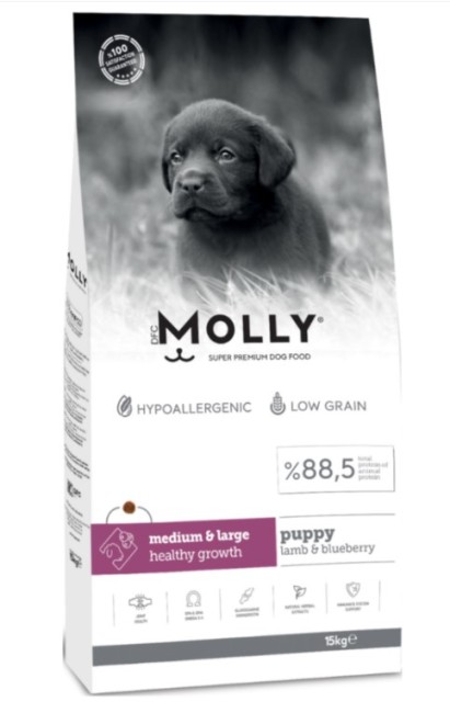 Molly - Molly Medium Large Puppy Kuzu Etli Yaban Mersinli Yavru Köpek Maması 15 Kg