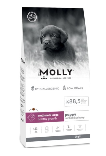 Molly - Molly Medium Large Puppy Kuzu Etli Yaban Mersinli Yavru Köpek Maması 2 Kg
