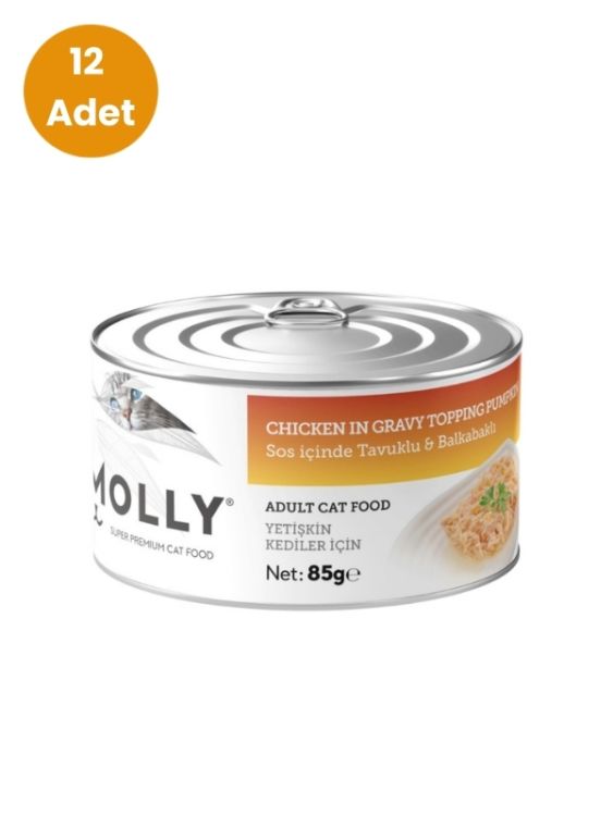 Molly Sos İçinde Tavuklu ve Balkabaklı Yetişkin Kedi Konservesi 85 gr x 12 Adet