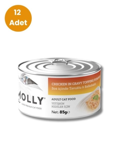 Molly - Molly Sos İçinde Tavuklu ve Balkabaklı Yetişkin Kedi Konservesi 85 gr x 12 Adet