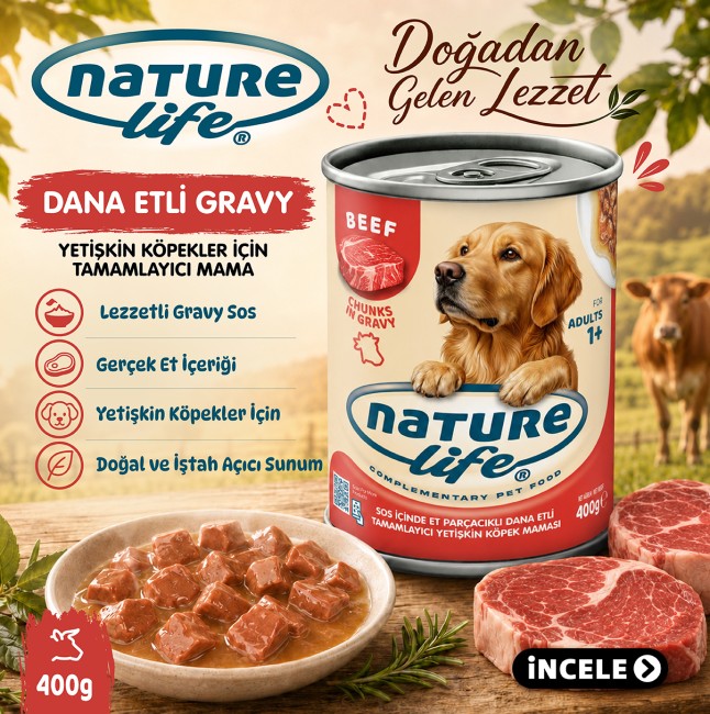 NatureLife - Naturelife Dana Etli Sos İçinde Parça Etli Yetişkin Köpek Konservesi 400 Gr