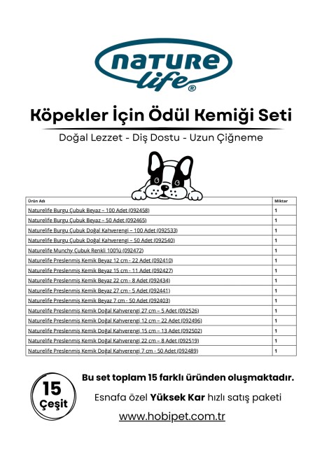 Naturelife Köpekler İçin Ödül Kemiği Seti - 15 Çeşit Esnafa Özel Paket - Thumbnail
