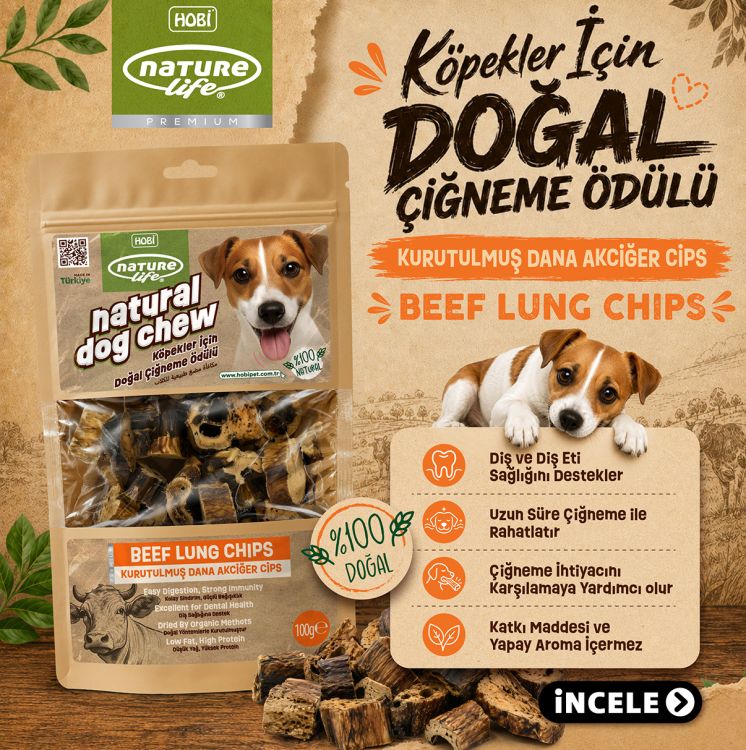 Naturelife Kurutulmuş Dana Akciğer Cips Köpek Ödülü 100 gr
