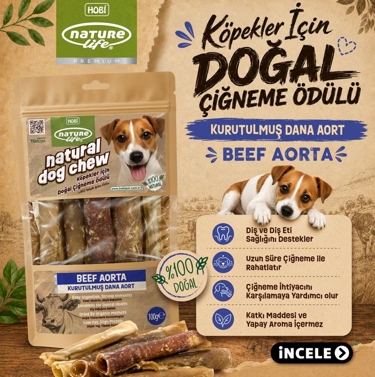 Naturelife Kurutulmuş Dana Aort Köpek Çiğneme Ödülü 100 gr