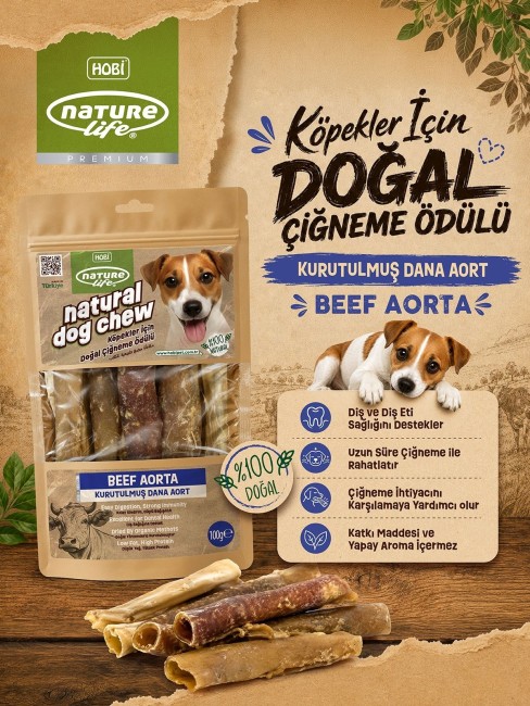 Naturelife Kurutulmuş Dana Aort Köpek Çiğneme Ödülü 100 gr