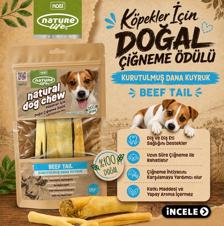Naturelife Kurutulmuş Dana Kuyruk Köpek Çiğneme Ödülü 100 gr